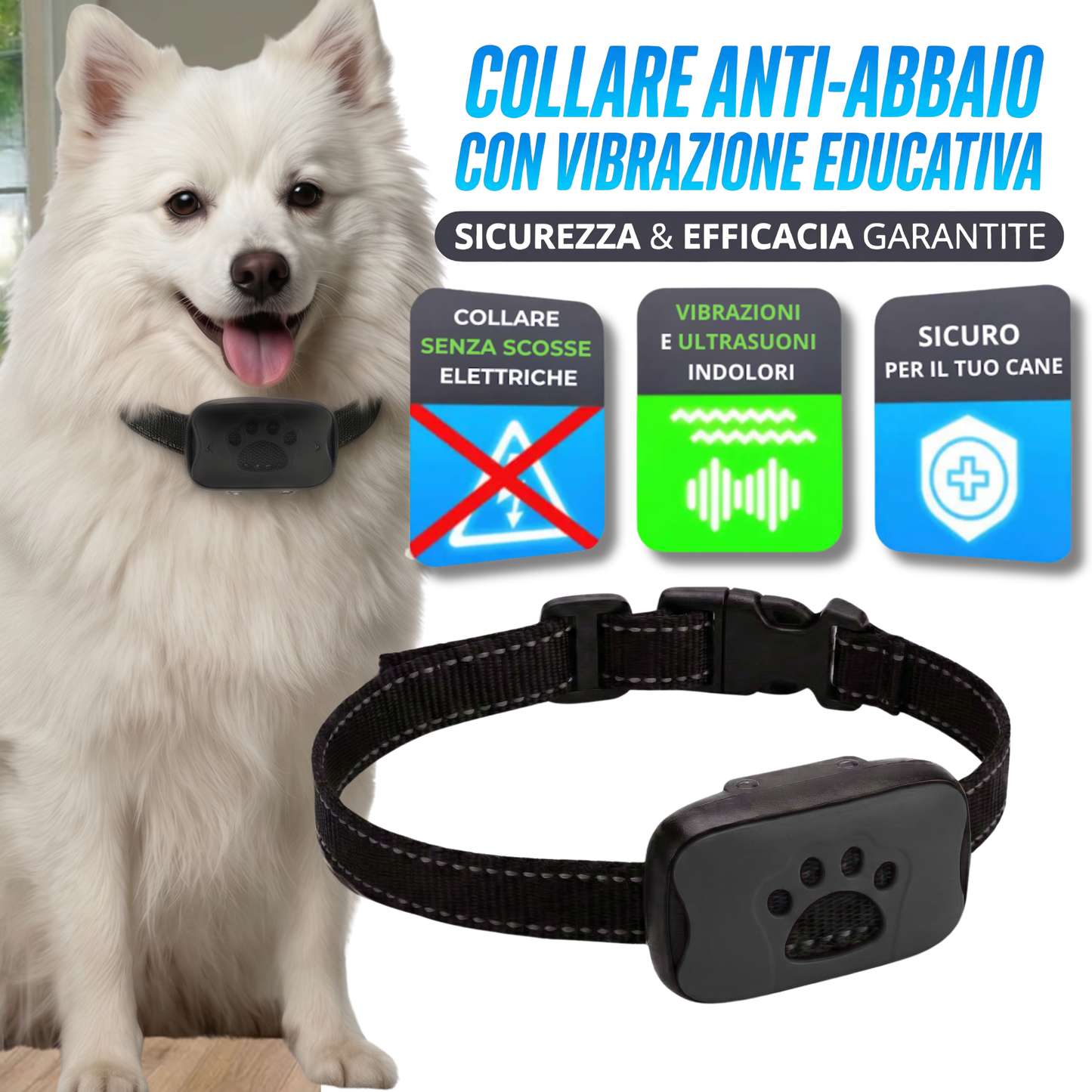 Collare antiabbaio senza scosse | suono e vibrazione